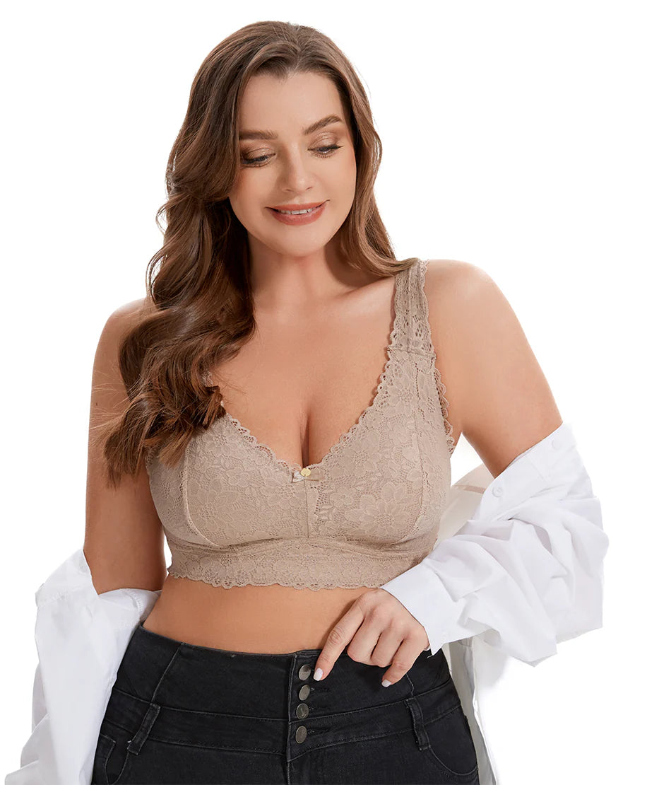 Ladify Curvy Cut & Sew Lace Neckline Double Layered Wired Bra-SKIN