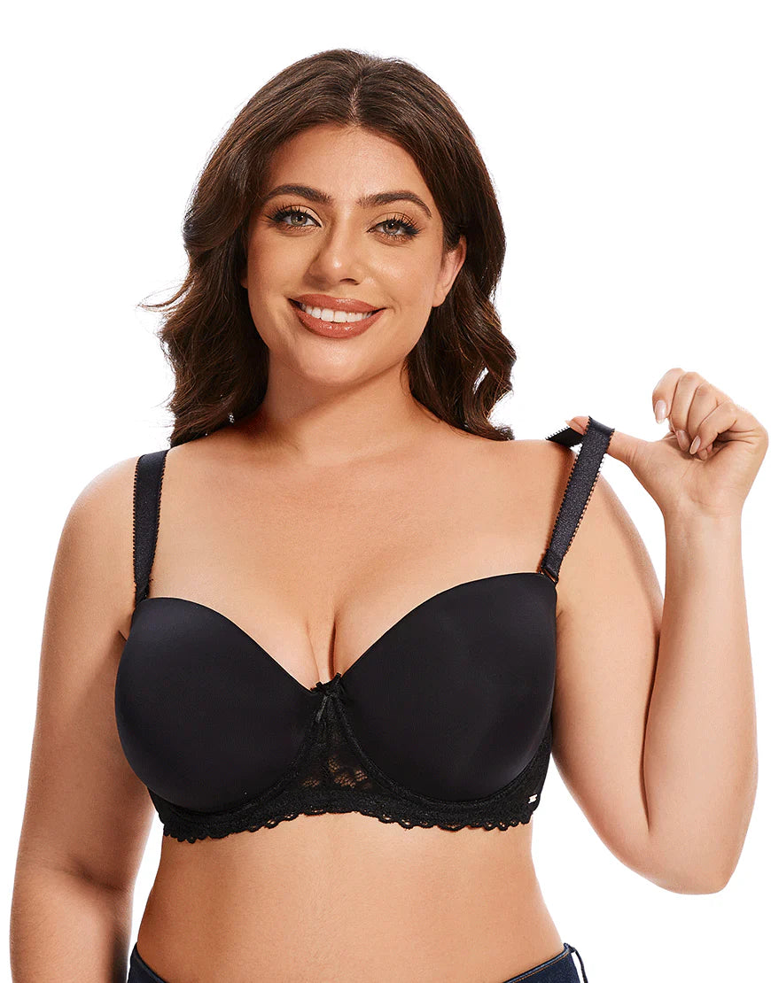 Ladify Curvy Lightly Padded strapless Wired Bra-BLACK