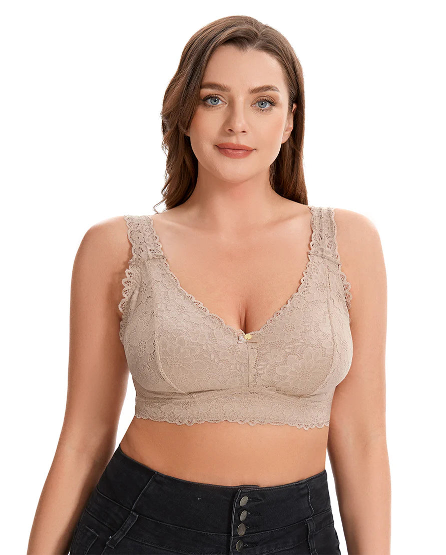 Ladify Curvy Cut & Sew Lace Neckline Double Layered Wired Bra-SKIN