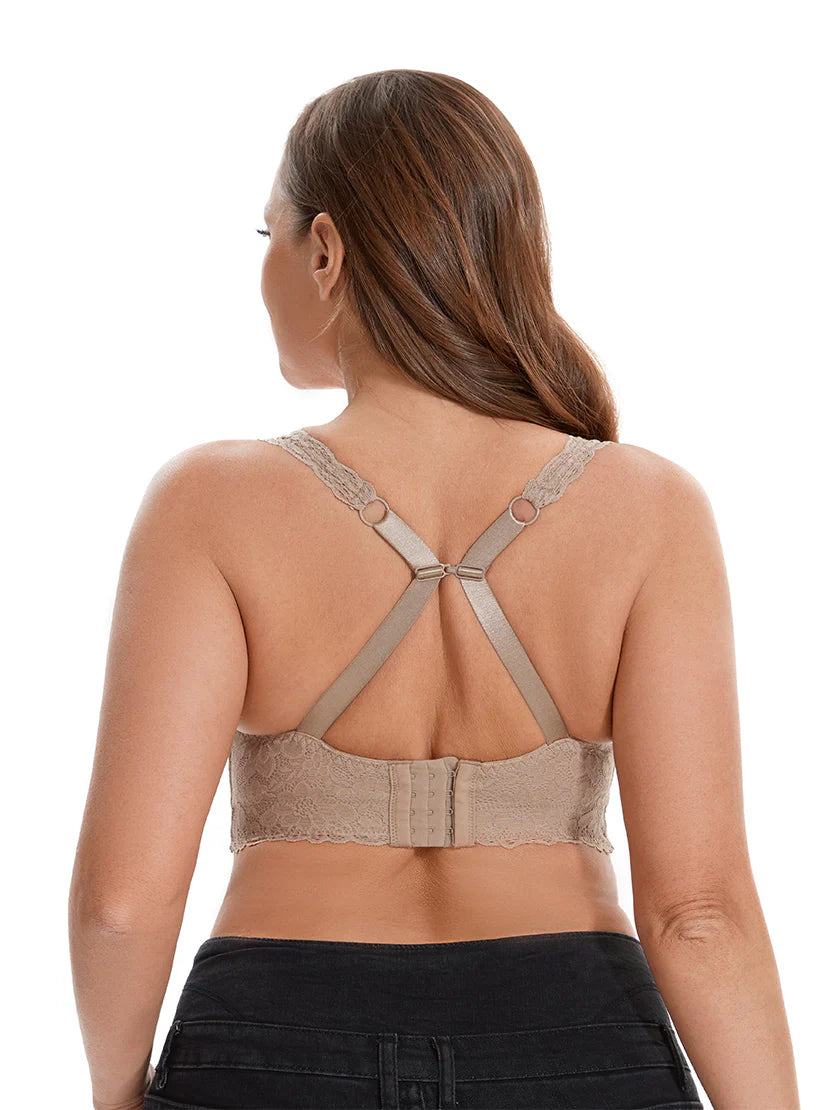 Ladify Curvy Cut & Sew Lace Neckline Double Layered Wired Bra-SKIN