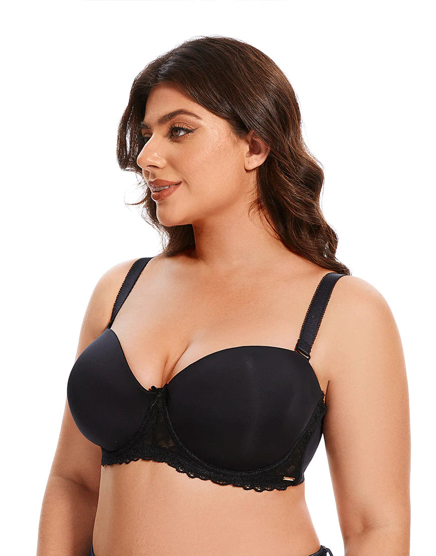 Ladify Curvy Lightly Padded strapless Wired Bra-BLACK