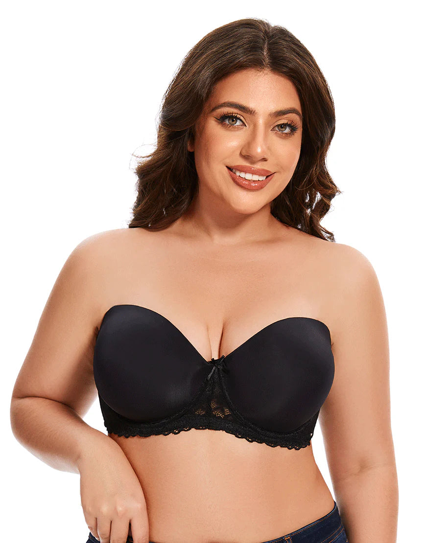 Ladify Curvy Lightly Padded strapless Wired Bra-BLACK
