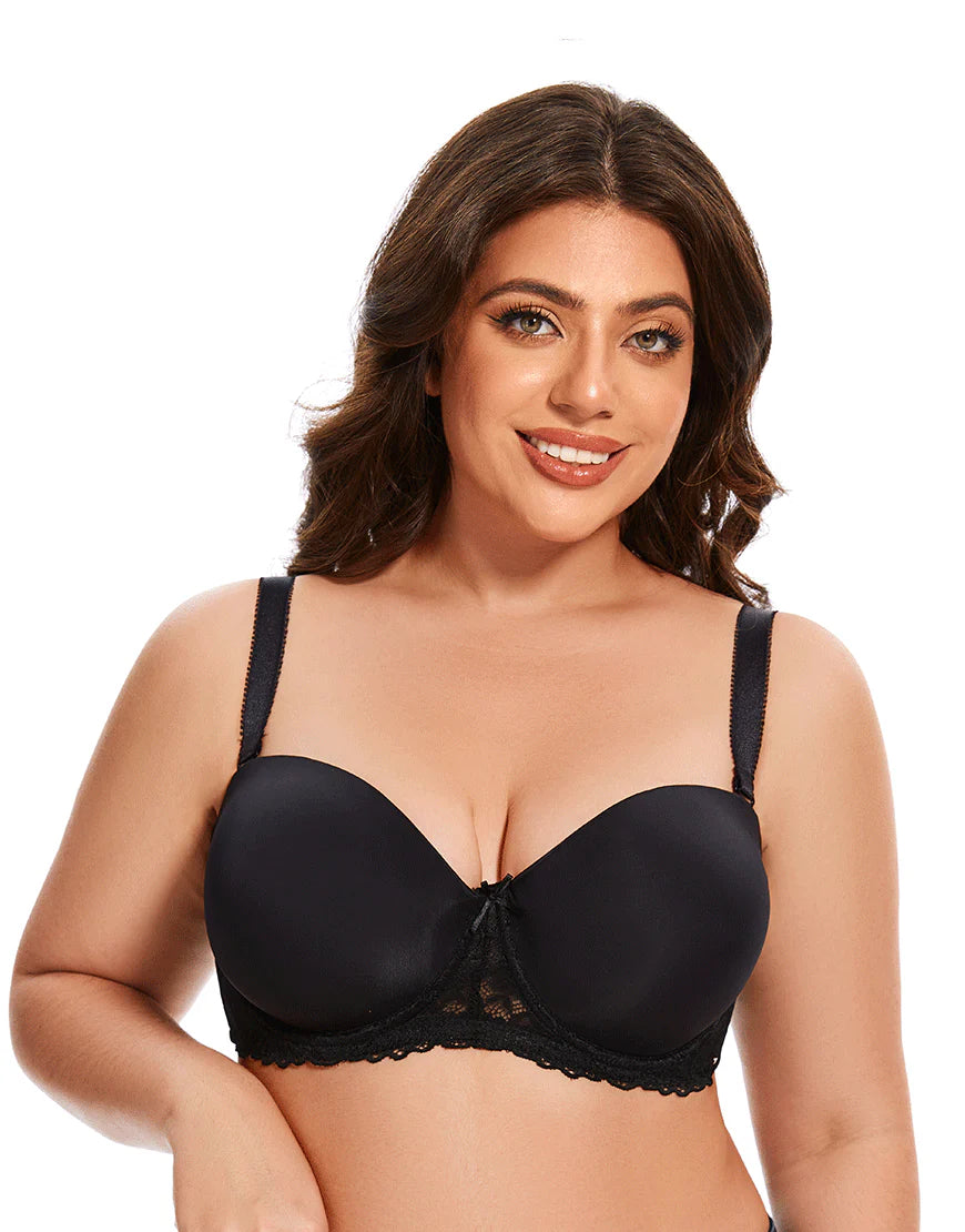 Ladify Curvy Lightly Padded strapless Wired Bra-BLACK