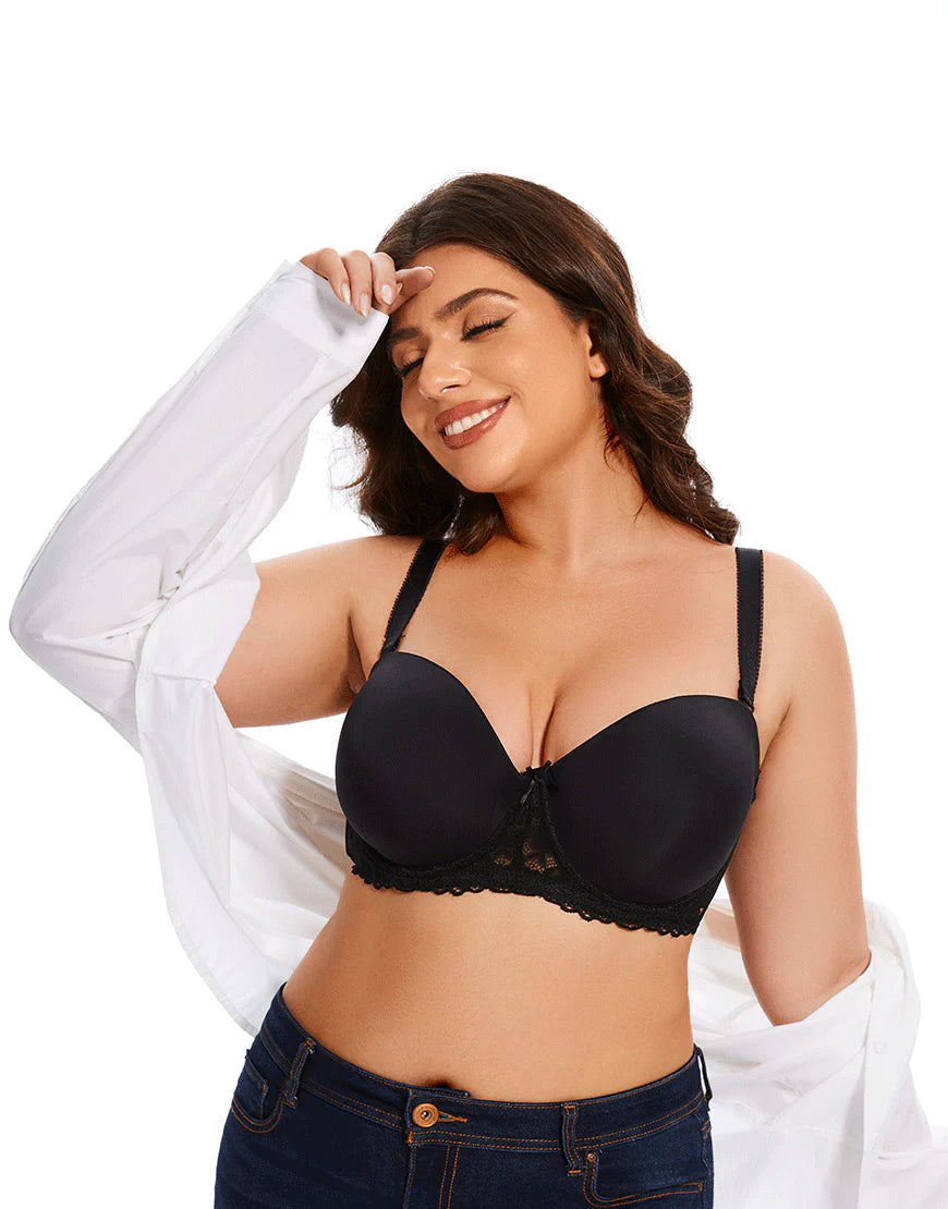 Ladify Curvy Lightly Padded strapless Wired Bra-BLACK