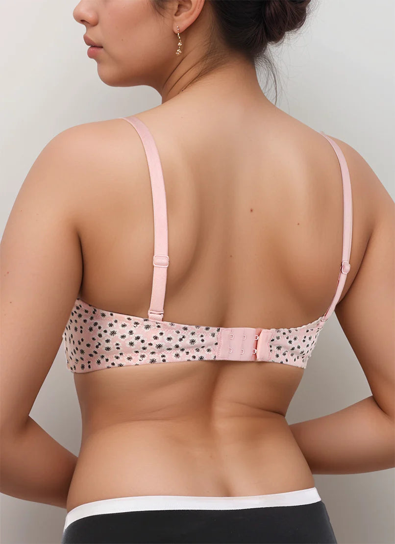 LADIFY COTTON DOUBLE LAYERED MID HIGH PANEL NON WIRED PRINTED BRA -CANDY FLORAL PRINT