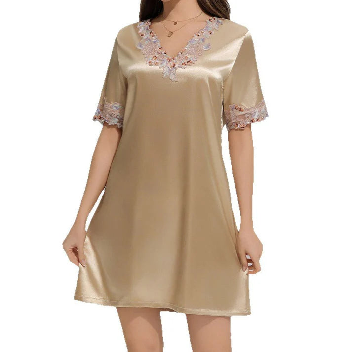 Ice Silk Short Sleeve Pajamas Women's Summer Lace Thin Ice Silk Loungewear Women's SQ22136