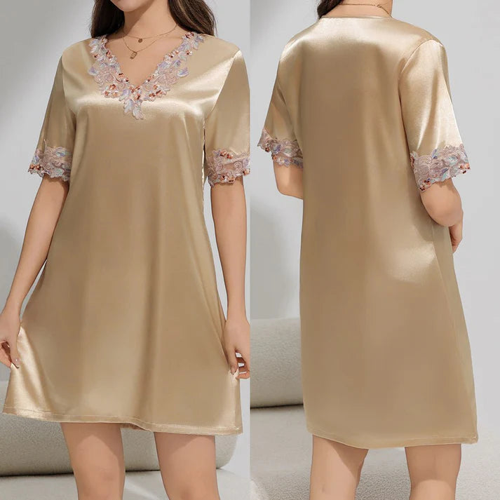 Ice Silk Short Sleeve Pajamas Women's Summer Lace Thin Ice Silk Loungewear Women's SQ22136