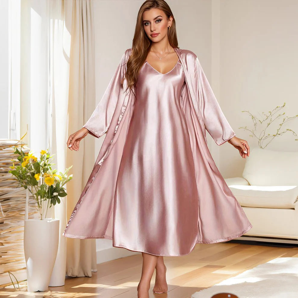 pajamas women's spring and summer loose suspender skirt bathrobe loungewear fashion nightgown set WP22108