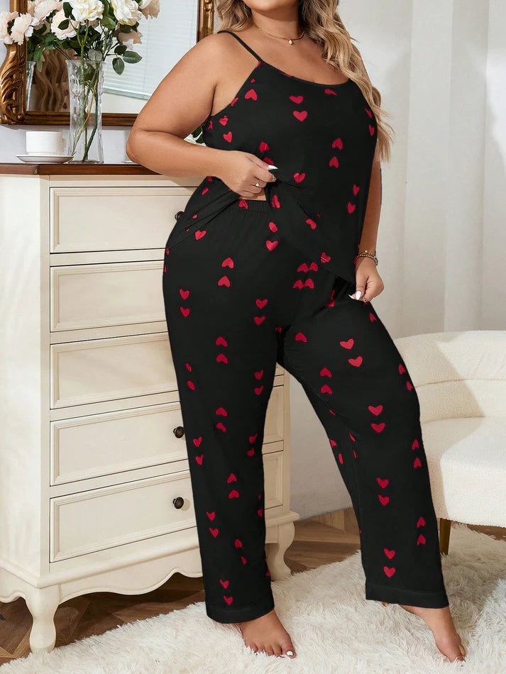 Plus Heart Print Cami Top & Pants PJ Set