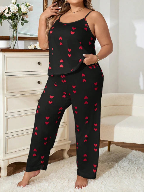 Plus Heart Print Cami Top & Pants PJ Set