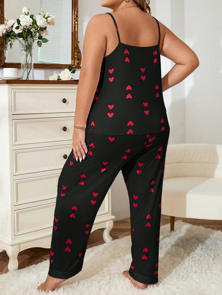 Plus Heart Print Cami Top & Pants PJ Set