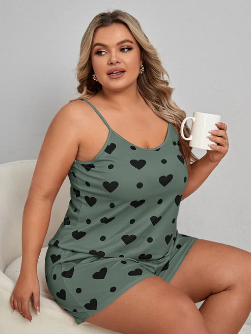 Plus Heart Print Cami Top & Shorts PJ Set