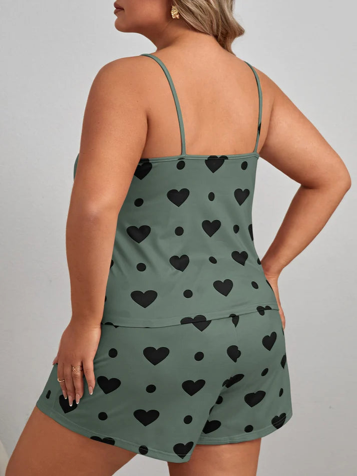 Plus Heart Print Cami Top & Shorts PJ Set