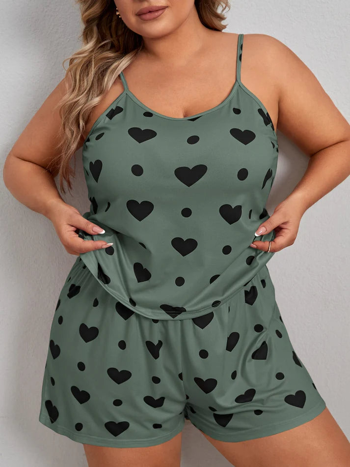 Plus Heart Print Cami Top & Shorts PJ Set
