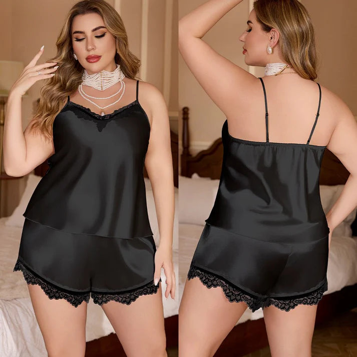 solid color spring and summer women's loungewear suspender shorts set sexy lace model breathable and comfortable 22208